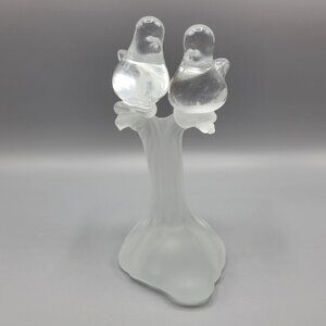 Vintage Artmark Glass Crystal Clear & Frosted Branch Love Birds Figurine 5.5"